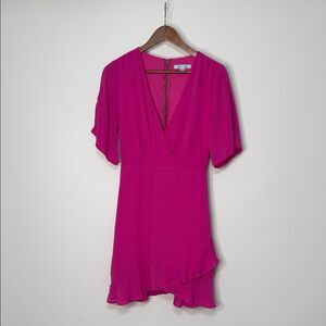 She + Sky Fuchsia Faux Wrap Ruffle Mini Dress Size Small